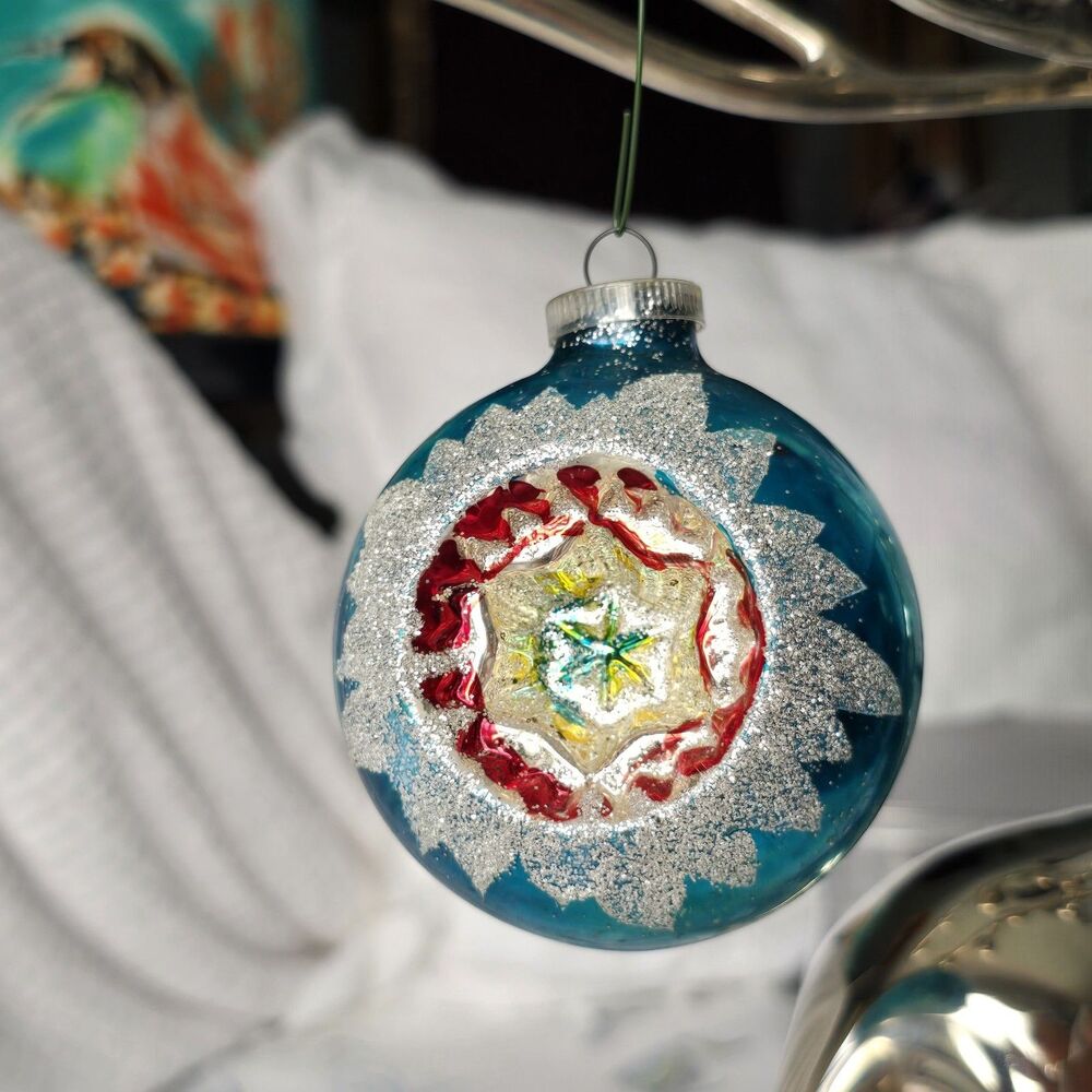 Vintage West Germany DBGM Mercury Glass Indent Reflector Christmas Ornament 4"